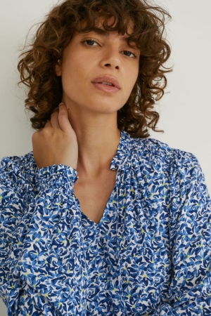 C&A Lenzing™ Ecovero™ Floral Bluse Damen Dunkelblau Weiß | VEWTA-8627