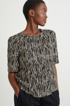 C&A Lenzing™ Ecovero™ Patterned Bluse Damen Schwarz Beige | LCBND-3602