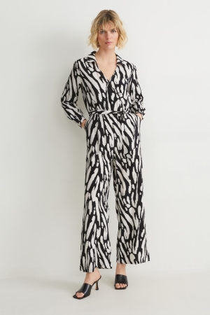 C&A Lenzing™ Ecovero™ Patterned Overall Damen Schwarz Weiß | EBXTN-5213