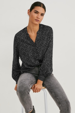 C&A Lenzing™ Ecovero™ Polka Dot Bluse Damen Schwarz | QNCRJ-7859