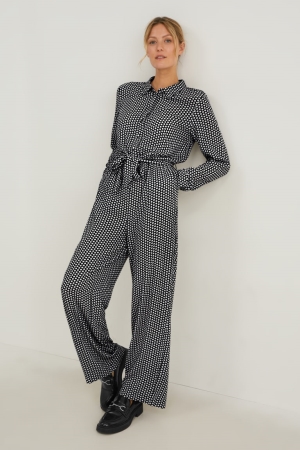 C&A Lenzing™ Ecovero™ Polka Dot Overall Damen Schwarz Weiß | BLDPX-6957