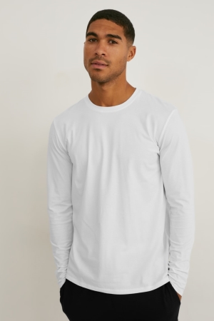 C&A Long Sleeve Flex Organic Baumwoll Lycra® Oberteile Herren Weiß | ZMSFP-1270