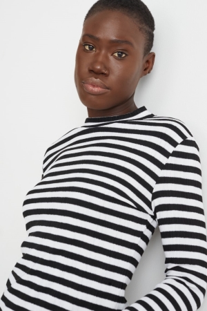 C&A Long Sleeve Gestreift Oberteile Damen Weiß Schwarz | LKRQO-4936
