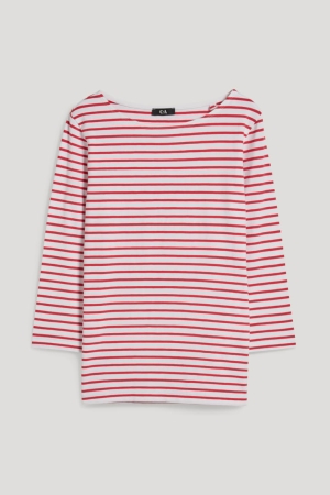 C&A Long Sleeve Gestreift Oberteile Damen Weiß Rot | QXDJB-5261
