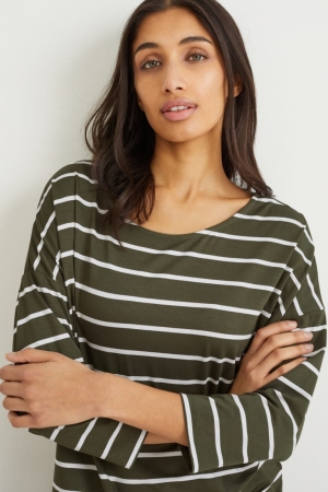 C&A Long Sleeve Lenzing™ Ecovero™ Gestreift Oberteile Damen Dunkelgrün | VGOPM-6295
