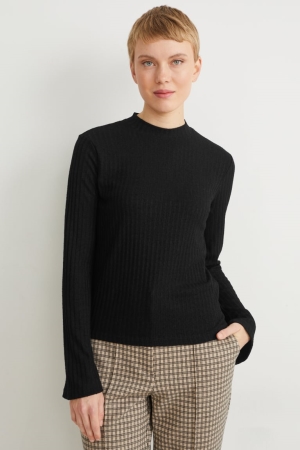 C&A Long Sleeve Oberteile Damen Schwarz | EMUVL-1238