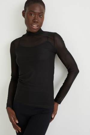 C&A Long Sleeve Oberteile Damen Schwarz | ROJVY-1408