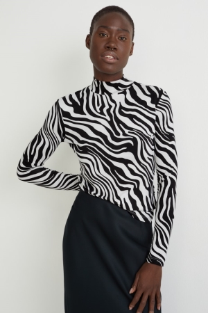 C&A Long Sleeve Oberteile Damen Schwarz Weiß | TGYPE-1702