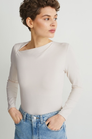 C&A Long Sleeve Oberteile Damen Weiß | NXCIE-5246