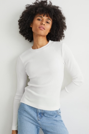 C&A Long Sleeve Oberteile Damen Weiß | USFVX-6741