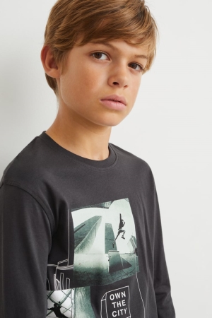 C&A Long Sleeve Oberteile Jungen Dunkelgrau | DSMTQ-9613