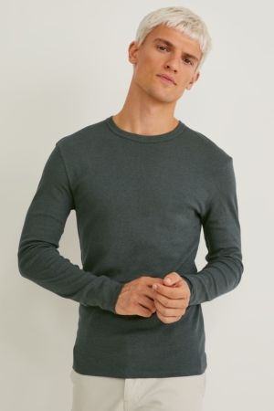 C&A Long Sleeve Organic Baumwoll Oberteile Herren Dunkelgrün | DUCFH-5146