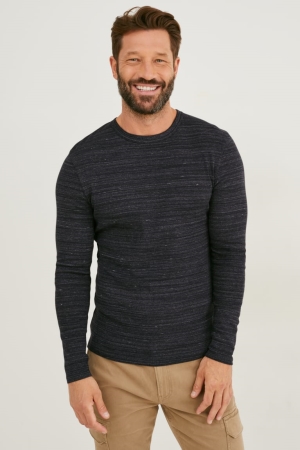 C&A Long Sleeve Organic Baumwoll Oberteile Herren Schwarz | NXPMH-5291