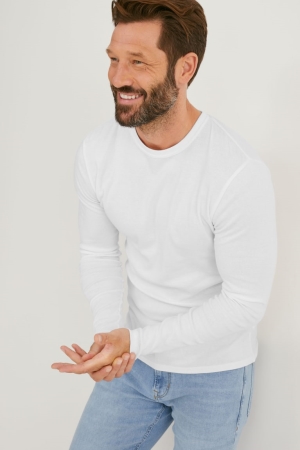 C&A Long Sleeve Organic Baumwoll Oberteile Herren Weiß | SLRMI-5143
