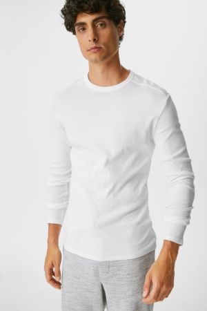 C&A Long Sleeve Organic Baumwoll Oberteile Herren Weiß | ZTMYB-6103