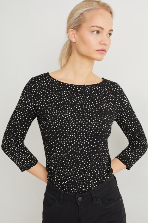C&A Long Sleeve Polka Dot Oberteile Damen Schwarz | BFWXR-7296