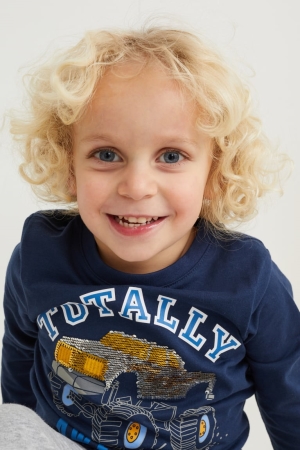 C&A Long Sleeve Shiny Oberteile Jungen Dunkelblau | TVLMG-0493