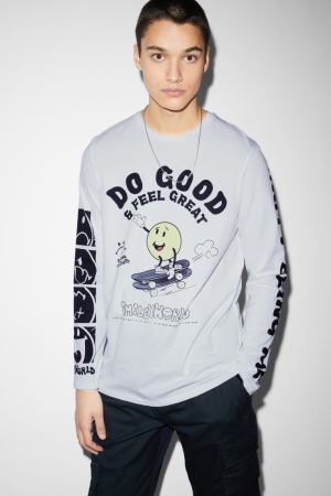 C&A Long Sleeve Smileyworld® Oberteile Herren Weiß | KFLJM-1639