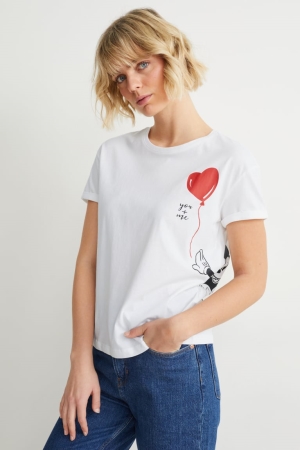 C&A Mickey Mouse T-shirts Damen Weiß | KFOZY-9172