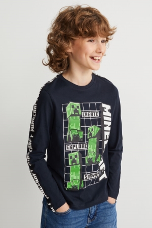 C&A Minecraft Long Sleeve Oberteile Jungen Dunkelblau | YWTPI-2064