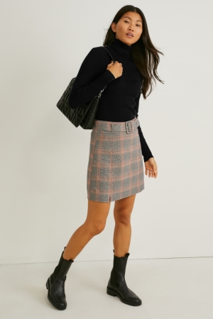 C&A Mini Recycled Check Röcke Damen Hellbraun | XYRUW-0976