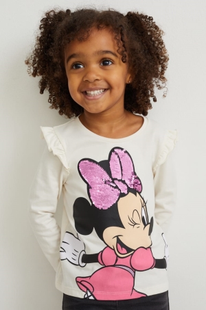 C&A Minnie Mouse Long Sleeve Shiny Oberteile Mädchen Weiß | FKEWB-1687
