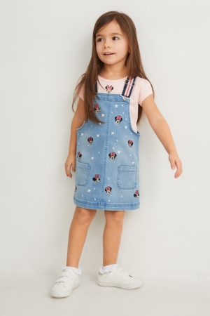C&A Minnie Mouse Set Sleeve And Pinafore 2 Piece T-shirts Mädchen Blau Hellblau | IWHRU-5048