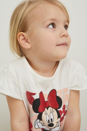 C&A Minnie Mouse Sleeve Shiny T-shirts Mädchen Weiß | FYDES-7924