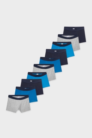 C&A Multipack Of 10 Boxer Organic Baumwoll Unterwäsche Jungen Grau Dunkelblau | MWIQN-8972