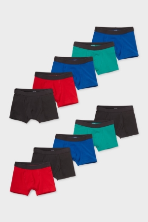 C&A Multipack Of 10 Boxer Organic Baumwoll Unterwäsche Jungen Rot Dunkelblau | YIVZK-5207