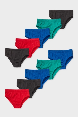 C&A Multipack Of 10 Briefs Organic Baumwoll Unterwäsche Jungen Rot Blau | FIRBQ-6140