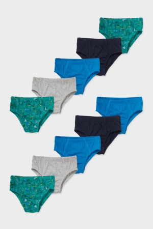 C&A Multipack Of 10 Briefs Organic Baumwoll Unterwäsche Jungen Schwarz Grau | LABIK-8420