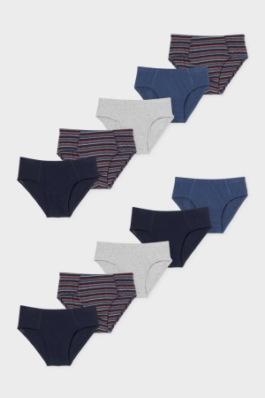 C&A Multipack Of 10 Briefs Organic Baumwoll Unterwäsche Jungen Blau Grau | QVGFU-9258