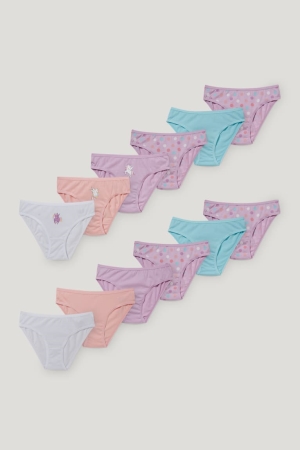 C&A Multipack Of 12 Briefs Organic Baumwoll Unterwäsche Mädchen Rosa Türkis | XRANB-9307
