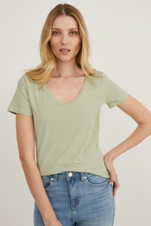 C&A Multipack Of 2 BasicOrganic Baumwoll T-shirts Damen Mintfarben Grün | FSRBH-3850