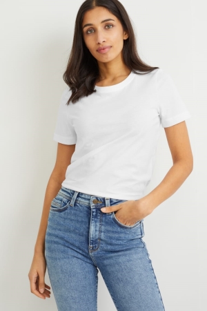 C&A Multipack Of 2 BasicOrganic Baumwoll T-shirts Damen Dunkelblau Weiß | JMPWA-8469