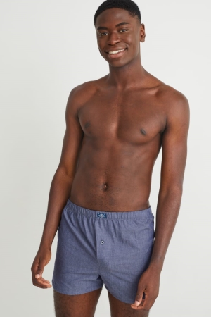 C&A Multipack Of 2 Boxer Woven Organic Baumwoll Unterwäsche Herren Dunkelblau | IESQD-8910