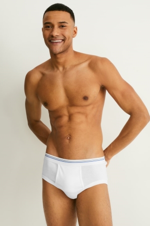 C&A Multipack Of 2 Briefs Schlank Rib Organic Baumwoll Unterwäsche Herren Weiß | RZNMG-0512