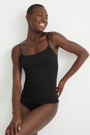 C&A Multipack Of 2 Camisole Organic Baumwoll Unterwäsche Damen Schwarz | ELADN-3928