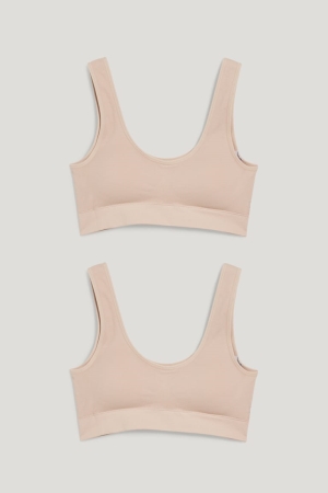 C&A Multipack Of 2 Crop Gepolstert Seamless Lycra® Unterwäsche Damen Beige | UWLBO-7614