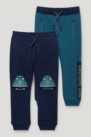C&A Multipack Of 2 Dinosaur Joggers Hosen Jungen Dunkelblau | XUKSN-0486