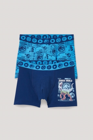 C&A Multipack Of 2 Jurassic World Boxer Organic Baumwoll Unterwäsche Jungen Hellblau | JFMCT-1507