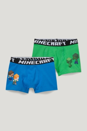 C&A Multipack Of 2 Minecraft Boxer Organic Baumwoll Unterwäsche Jungen Blau | QESCK-3564