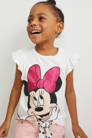 C&A Multipack Of 2 Minnie Mouse Sleeve T-shirts Mädchen Weiß Rosa | SHIEN-2304