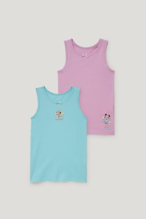 C&A Multipack Of 2 Minnie Mouse Vest Organic Baumwoll Unterwäsche Mädchen Rosa Türkis | GXYZE-0537