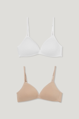C&A Multipack Of 2 Non-wired Bra Gepolstert Organic Baumwoll Unterwäsche Mädchen Beige | CKATJ-3670