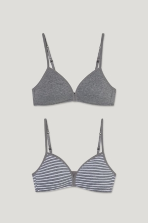 C&A Multipack Of 2 Non-wired Bra Gepolstert Organic Baumwoll Unterwäsche Mädchen Grau | HXFUR-3072