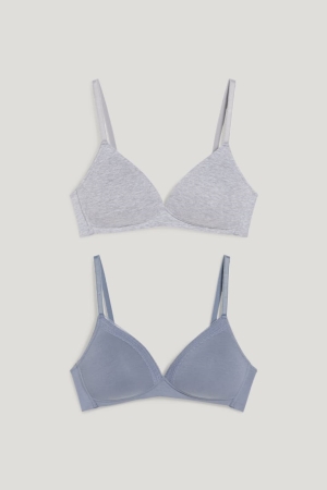 C&A Multipack Of 2 Non-wired Bra Gepolstert Organic Baumwoll Unterwäsche Damen Grau Dunkelblau | HYLJA-5394