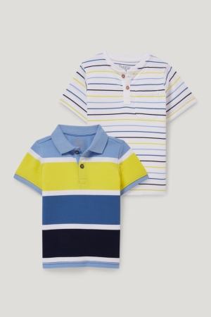 C&A Multipack Of 2 Polo And Sleeve Gestreift Hemd Jungen Blau | TEHJS-3108