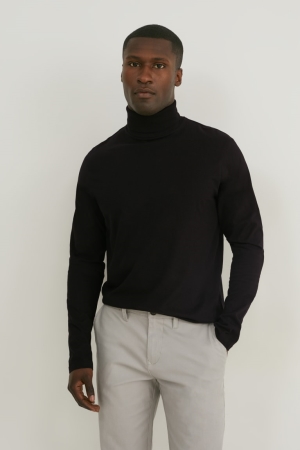 C&A Multipack Of 2 Polo Neck Organic Baumwoll Oberteile Herren Schwarz | BFZUP-7649